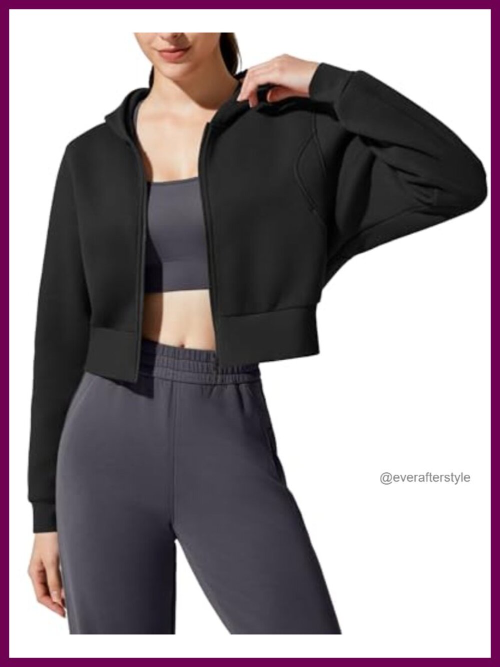 Fleece Lined Cropped Full Zip Hoodie with Pockets Thermal Sweatshirt